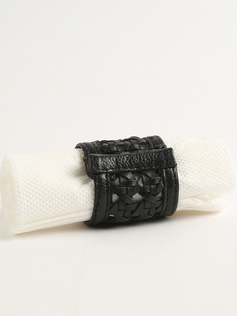 Vegan Leather Napkin Ring Metallic Black