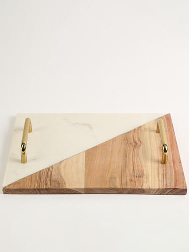 Marble & Wood Tray with Golden Handles