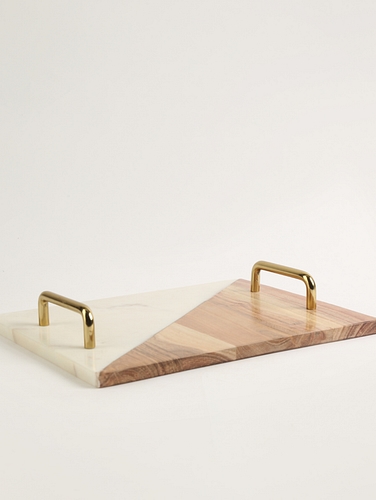 Marble & Wood Tray with Golden Handles