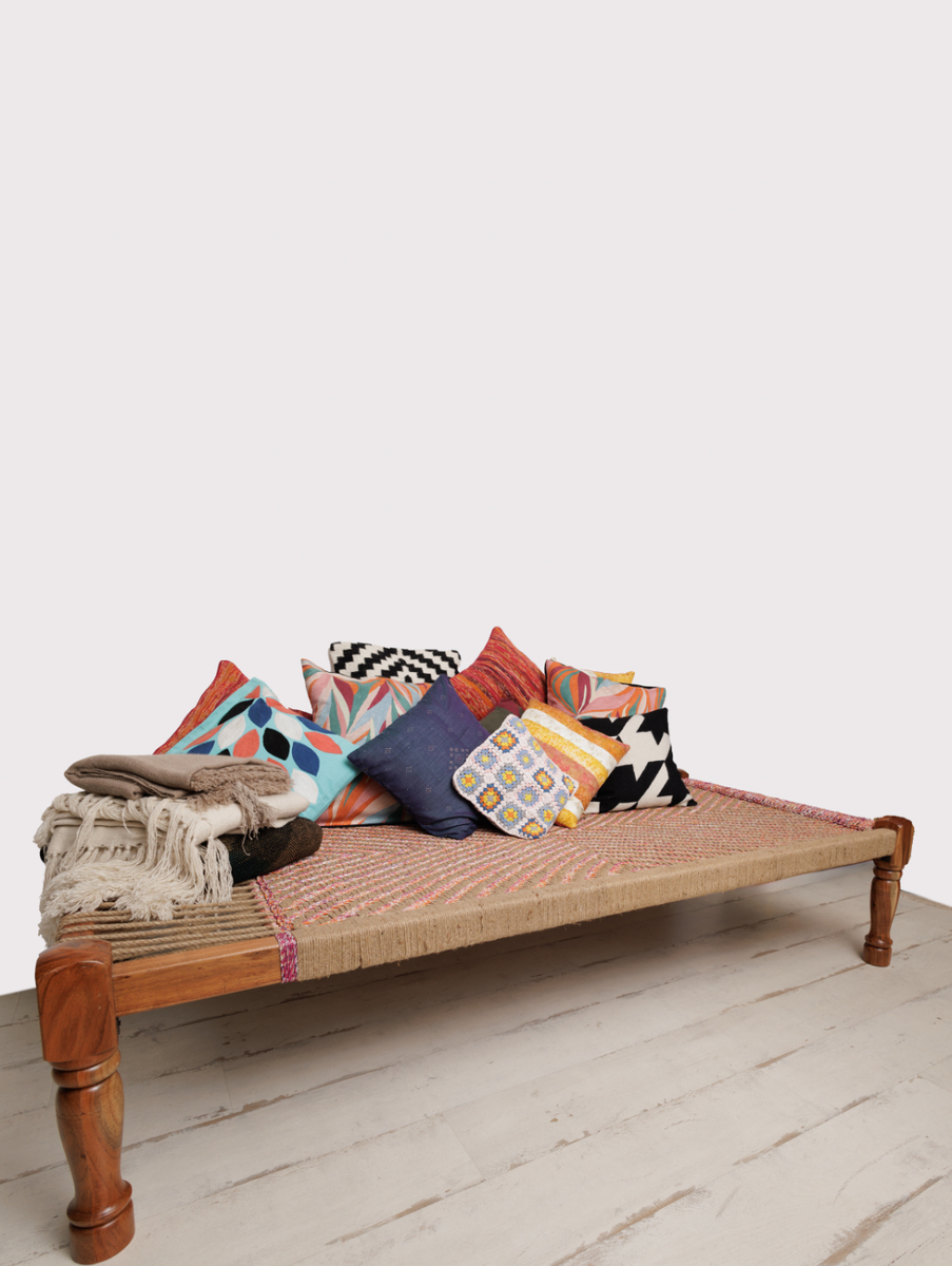 Textile Waste & Jute Diagoanal Weave Charpai Hot Pink