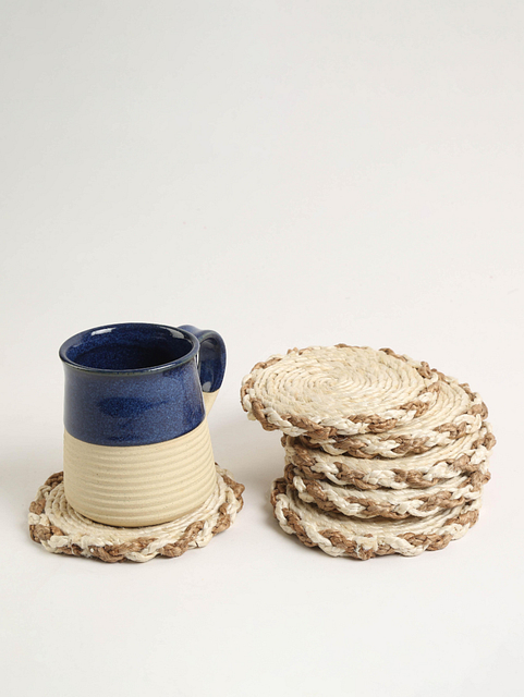 Jute Circular Tea Coasters :  ( Set of 6 )