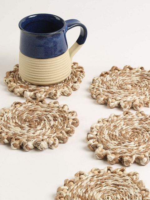 Jute Floral Tea Coasters - Set of 6