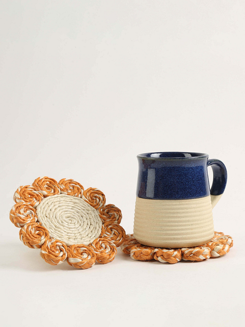 Jute Floral Petal Tea Coasters - Set of 6