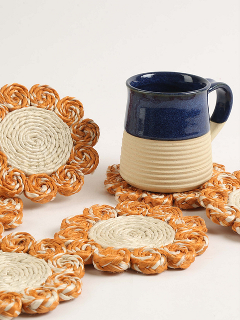 Jute Floral Petal Tea Coasters - Set of 6