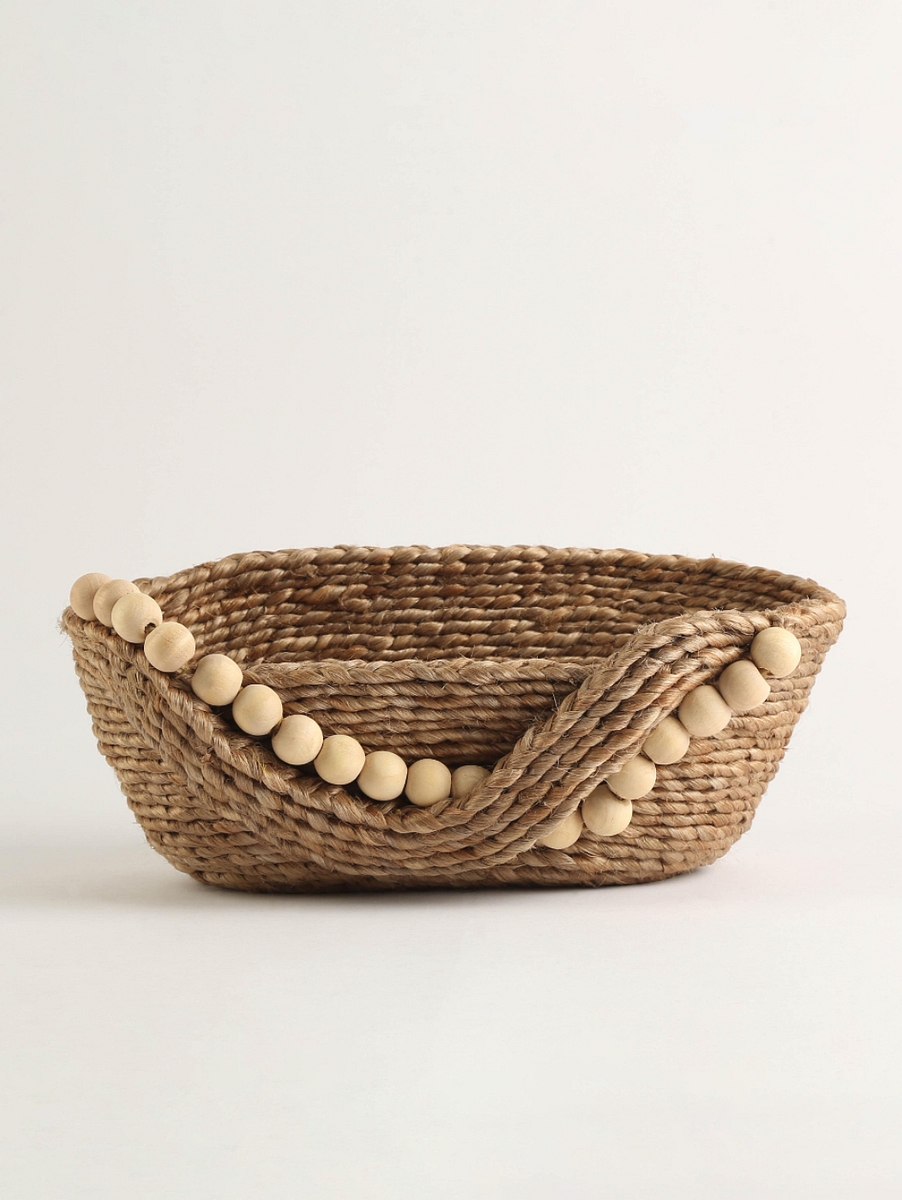 Jute Twisted Basket with Wooden Beads