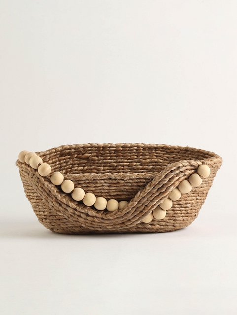 Jute Twisted Basket with Wooden Beads