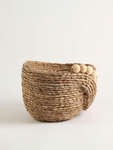 Jute Twisted Basket with Wooden Beads